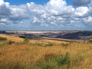 Lignite mining, surreal landscape in Garzweiler in Germany, searching for brown coal