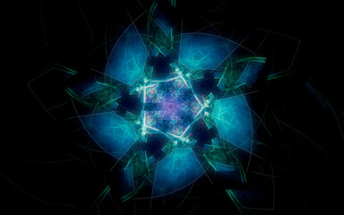 abstract illustration of a fantastic star with many rays on a black background