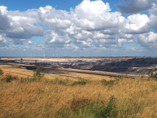 Lignite mining, surreal landscape in Garzweiler in Germany, searching for brown coal