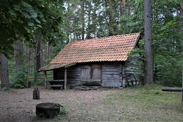 old wooden house Abandoned village in Latvia 1800