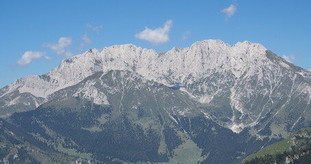 Wonderful landscape at Presolana mountain range with a blue sky in summer. Orobie. Italian alps, Bergamo, Italy