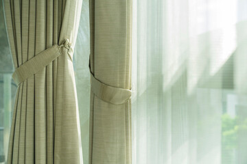 soft brown curtain with morning light from window bedroom interior background home beautiful ideas concept