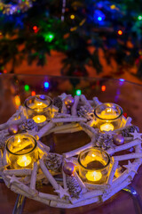modern advent wreath with christmas tree