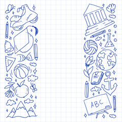 Imagination and creativity icons. School. Reading, chemistry, online education.