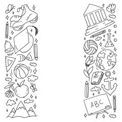 Imagination and creativity icons. School. Reading, chemistry, online education.