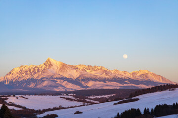 Fototapeta na wymiar Krivan mountain during sunset in High Tatras, Slovakia