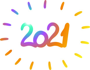 hand drawn vector illustration with numbers of new 2021 year. Light splash and colorful gradient. Vector design element.
