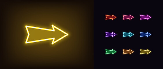 Neon arrow icon. Glowing neon pointer sign, straight arrow © Дмитрий Майер