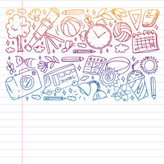 Imagination and creativity icons. School. Reading, chemistry, online education.