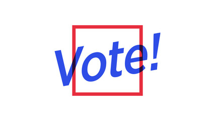 White paper with red square and blue mark Vote. Election of the President or Government, polling day in USA