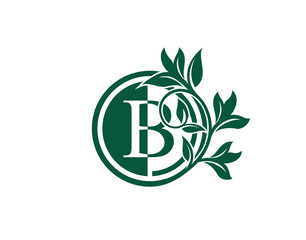 Luxury Circle B Letter Floral Logo. Nature B Swirl Logo Icon.