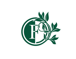 Fototapeta na wymiar Luxury Circle F Letter Floral Logo. Nature F Swirl Logo Icon.