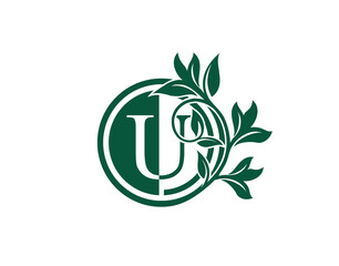 Fototapeta na wymiar Luxury Circle U Letter Floral Logo. Nature U Swirl Logo Icon.