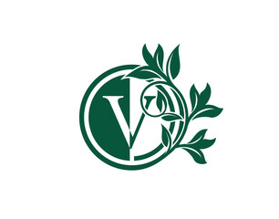 Luxury Circle V Letter Floral Logo. Nature V Swirl Logo Icon.