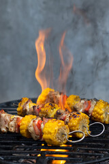chicken skewer with corn and red pepper