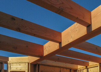 Close-up native Douglas Fir construction beams