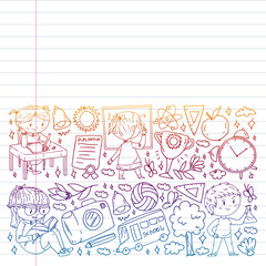 Back to school. Children online education. Chemistry and biology. Geography and physics. Creativity and imagination. E-learning icons.