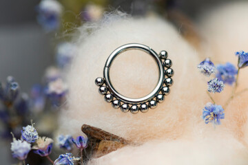 Beautiful piercing jewelry. Macro shot. Selective focus.