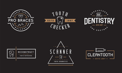 Set of Vector Dental Signs. Template Illustration. Stomatology Graphic Oral Elements.
