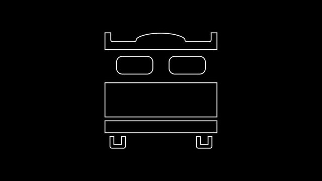 White line Bedroom icon isolated on black background. Wedding, love, marriage symbol. Bedroom creative icon from honeymoon collection. 4K Video motion graphic animation.