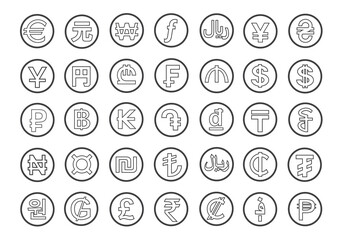Currency symbols of the world isolated on white