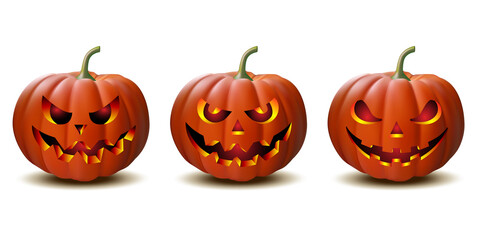 set of Halloween pumpkins in vector with different faces