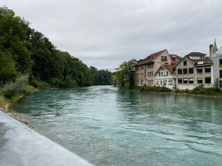 river and houses