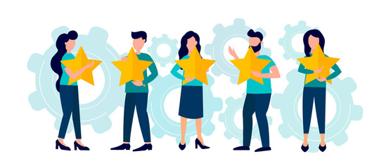 Best performance score, five point score. successful teamwork concept. Vector illustration