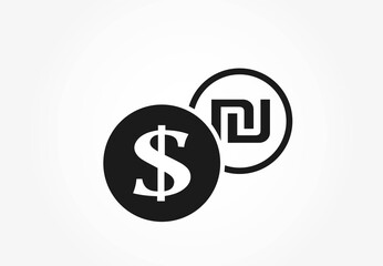 dollar to israeli sheqel currency exchange icon. banking transfer symbol