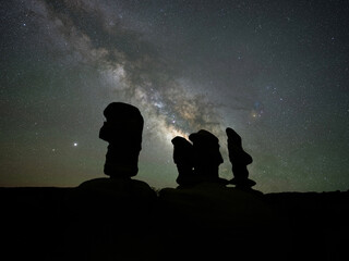 Milky Way Galaxy rising behind hoodoo silhouettes in Escalante Utah