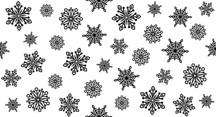 Snowflakes. Christmas seamless pattern. Background template for winter, New Year and Christmas posters, greetings, invitations. Design holiday packaging, textiles and wrapping paper. Isolated. Vector
