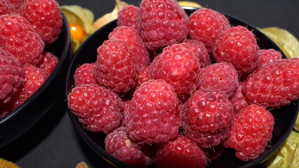 Red natural and fresh raspberries