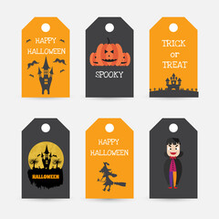 Set of 6 halloween tag. Cute labels with halloween day.