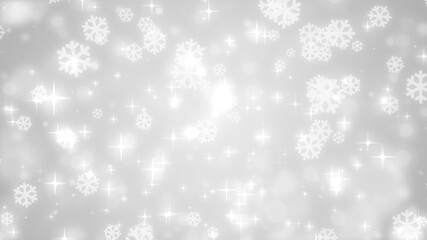 Christmas white snowflake with snow fall on winter gray background.