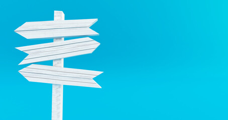 3D rendering of Empty wooden signpost on bleu background