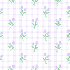 Cute purple tulip flower seamless pattern background