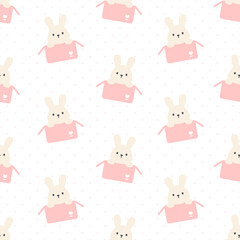 Cute rabbit in a box seamless pattern background