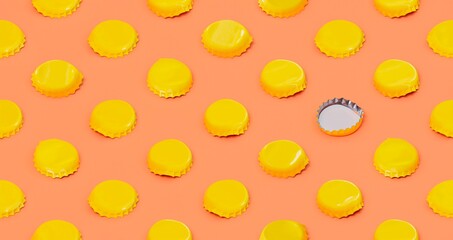 Yellow caps on orange background. Seamless pattern. 3D illustration