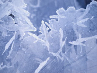 Fototapeta na wymiar Texture of blue ice surface. Ice crystals natural background. Abstract pattern from frozen water.