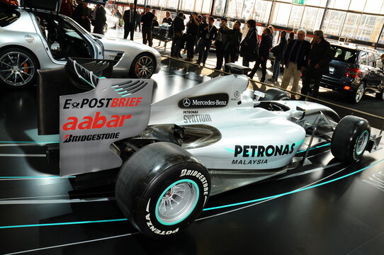 BOLOGNA, ITALY - 2 DECEMBER 2010: Mercedes F1 MGP W01 on display at the Bologna Motor Show. Italy