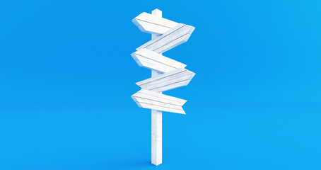 3D rendering of Empty wooden signpost on bleu background