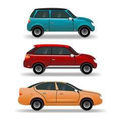 Flat cars set. Urban, city cars and vehicles transport vector flat icons. 