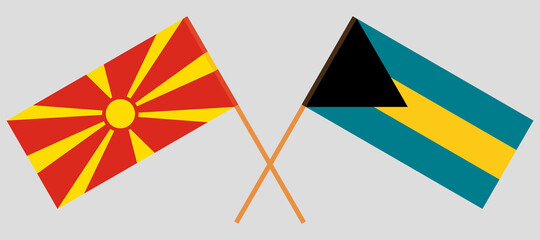 Crossed flags of North Macedonia and Bahamas