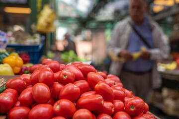 Fresh vegetables tomatoes on the street market