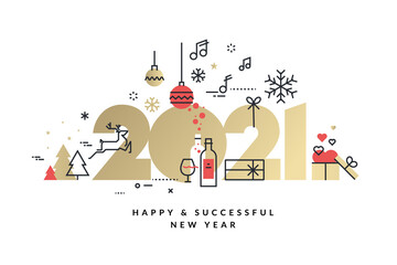 Happy New Year 2021. Modern vector illustration concept for background, greeting card, website and mobile website banner, party invitation card, social media banner, marketing material.