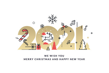 Merry Christmas and Happy New Year 2021. Modern vector illustration concept for background, greeting card, party invitation card, website banner, social media banner, marketing material.