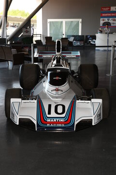 Imola, 21 April 2018: Historic F1 car Brabham BT44 exposed at Motor Legend Festival 2018 at Imola Circuit in Italy.