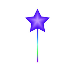 magic wand in the form of a pentagonal lilac star with a multi-colored handle