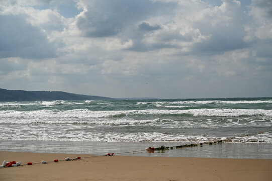 End of summer season, waves of Black sea at Ayazma beach, Sile, Istanbul.