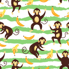cute funny monkeys, animal vector seamless pattern. Concept for wallpaper, wrapping paper, cards 